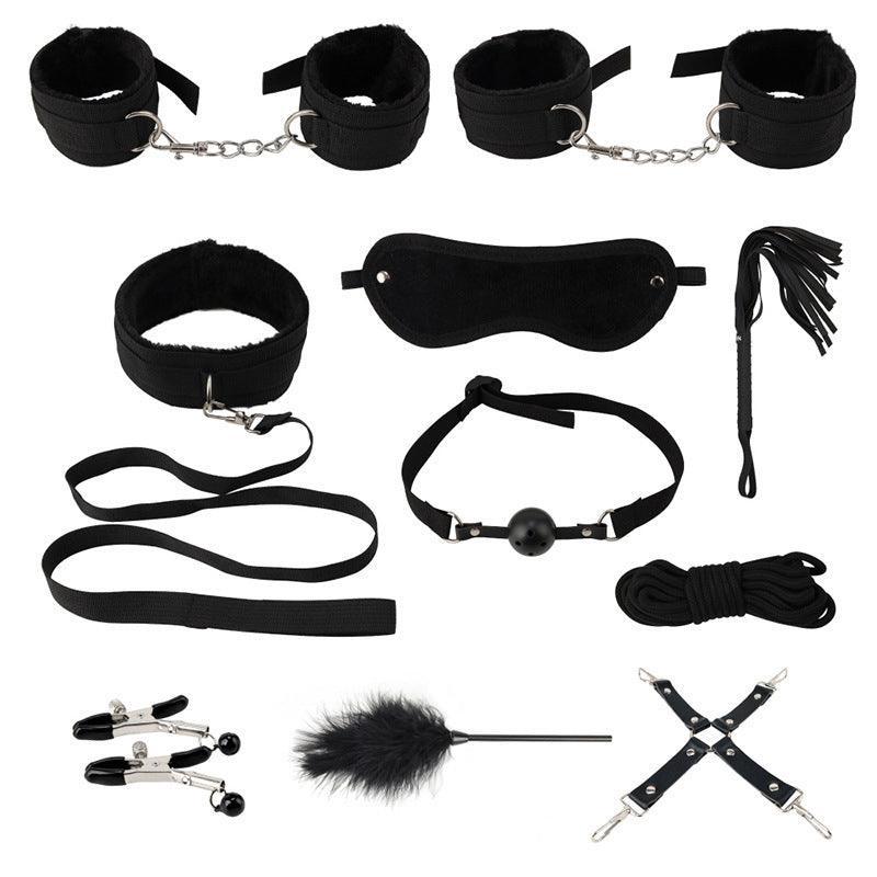 14Pcs Bondage Set Bdsm Restraint Ball Gag Fetish Handcuffs Couples Sex Whip Toy - Purple