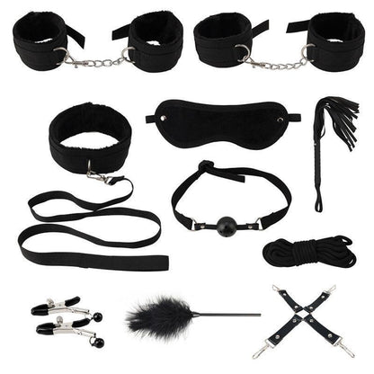14Pcs Bondage Set Bdsm Restraint Ball Gag Fetish Handcuffs Couples Sex Whip Toy - Purple