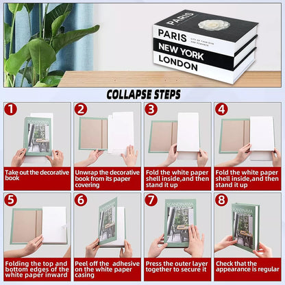 3 PCS Modern Decorative Books Set Foldable Fake Books for Display City Theme - C