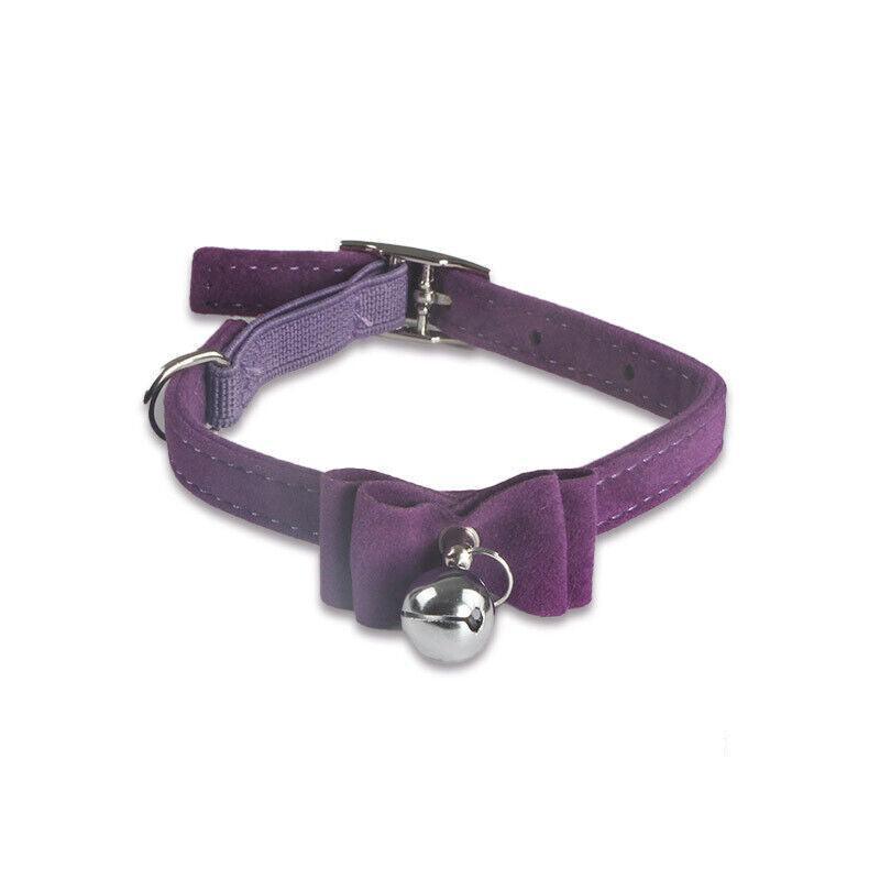 1× Adjustable Suede Cat Collar with Bow Bell Pink Blue Black Red - Black