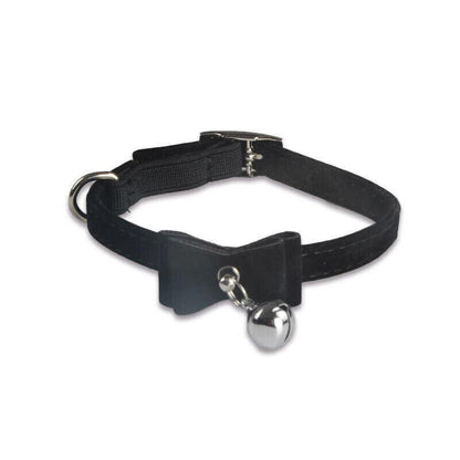 1× Adjustable Suede Cat Collar with Bow Bell Pink Blue Black Red - Blue