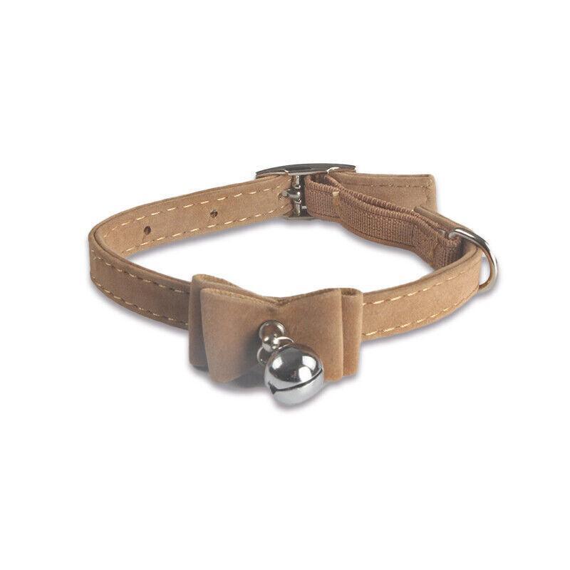 1× Adjustable Suede Cat Collar with Bow Bell Pink Blue Black Red - Blue