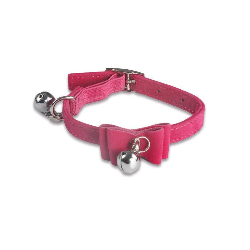 1× Adjustable Suede Cat Collar with Bow Bell Pink Blue Black Red - Blue