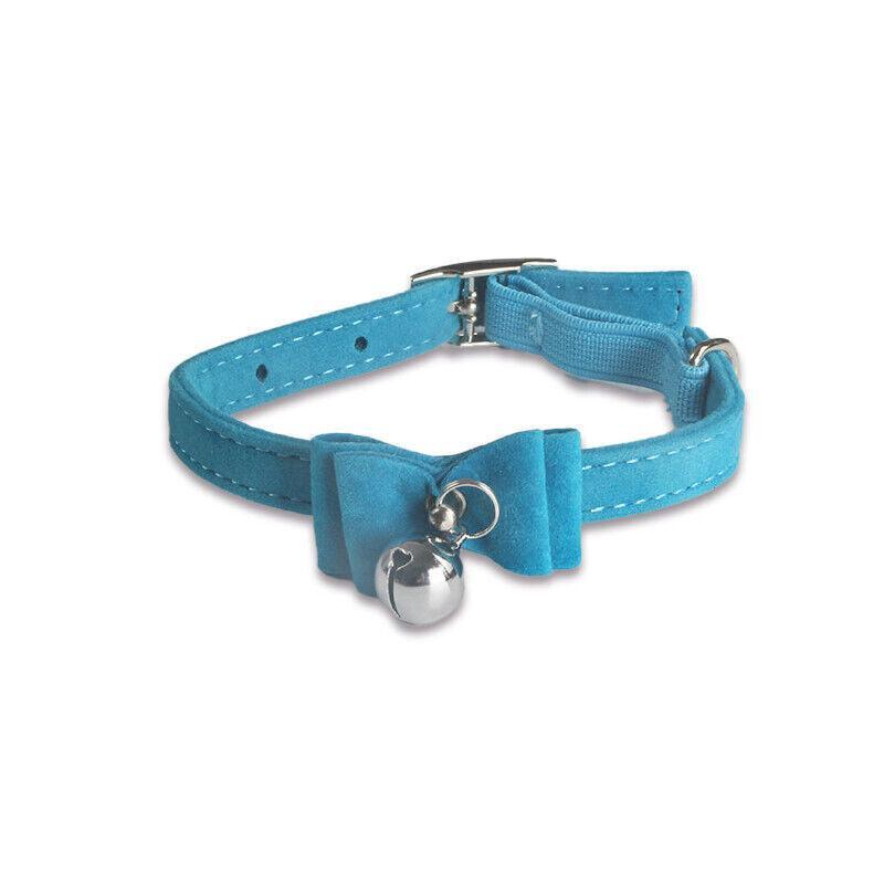 1× Adjustable Suede Cat Collar with Bow Bell Pink Blue Black Red - Red