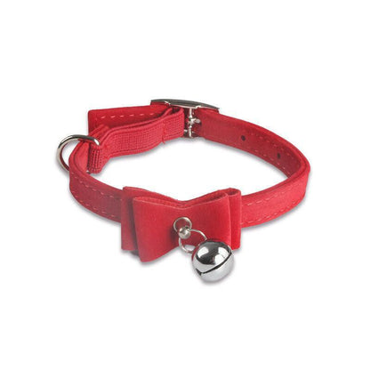 1× Adjustable Suede Cat Collar with Bow Bell Pink Blue Black Red - Rose Red