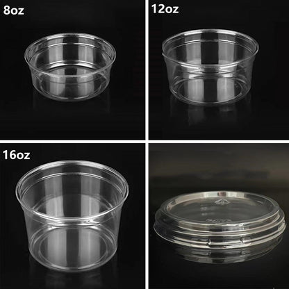100PCS Transparent Packing Box With Cover Plastic Dessert Bowl Food Container - 8oz Bowl