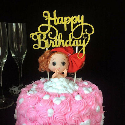 Happy Birthday Cake Topper Colour Printed Acrylic Party Decorations - Rose Red-Bowknot