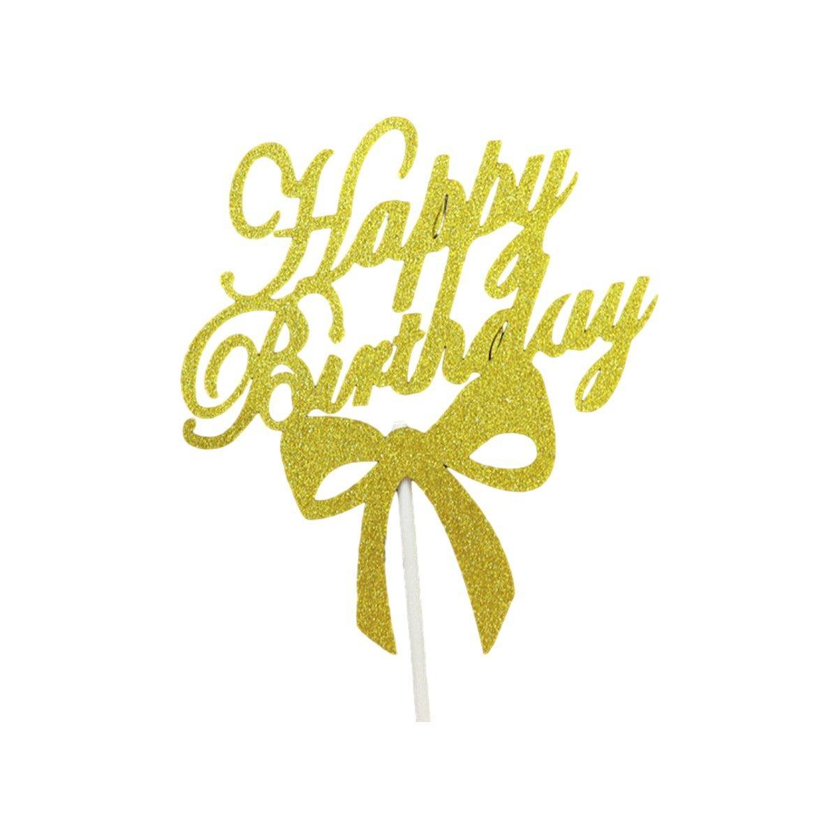 Happy Birthday Cake Topper Colour Printed Acrylic Party Decorations - Rose Red-Bowknot