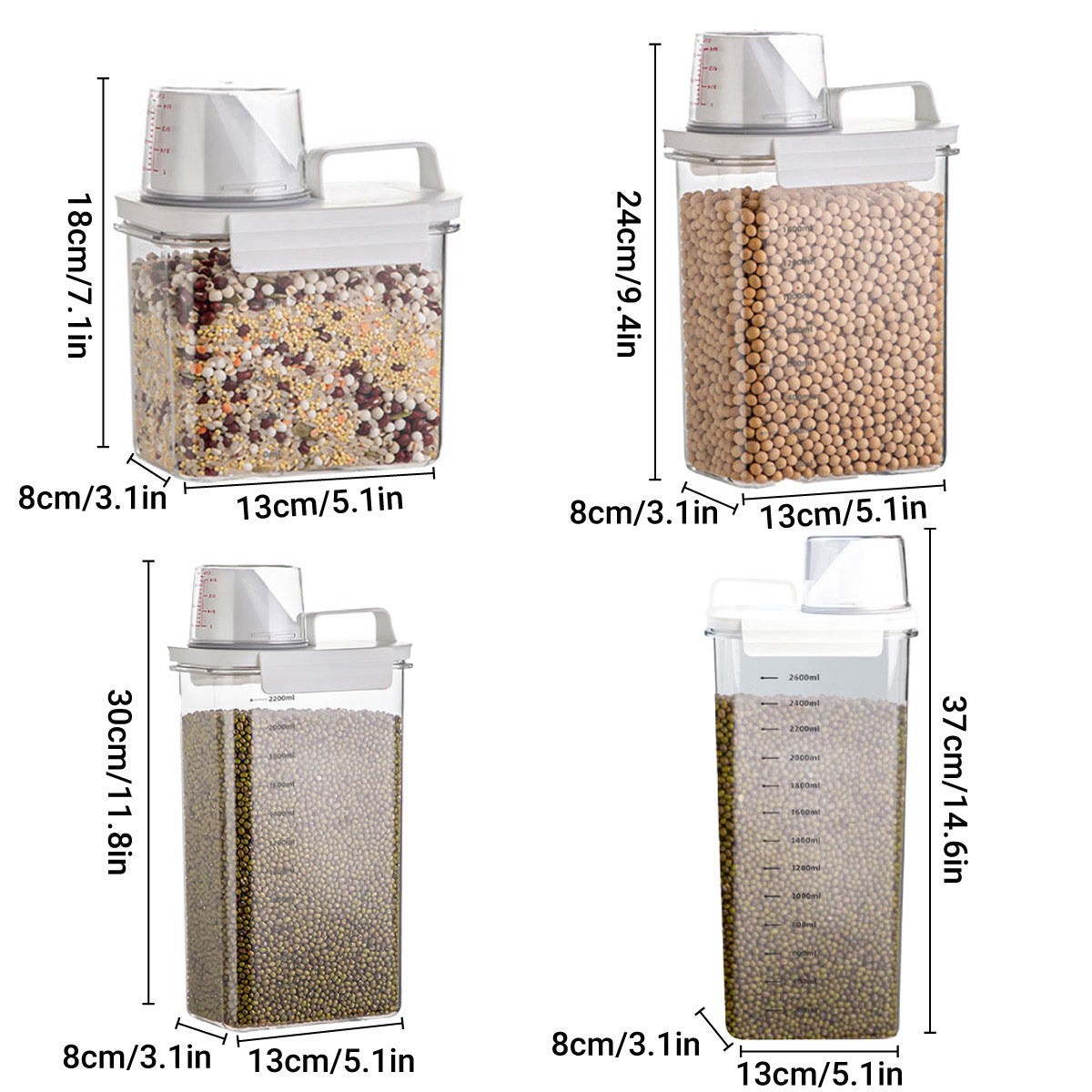 Sealed Household Grain Storage Box Transparent Rice Bucket Kitchen Storage - 2900ml