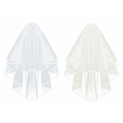 Bridal 2 Layer Wedding Veil with Comb Satin Edge Short Tulle for Women White Ivory - White