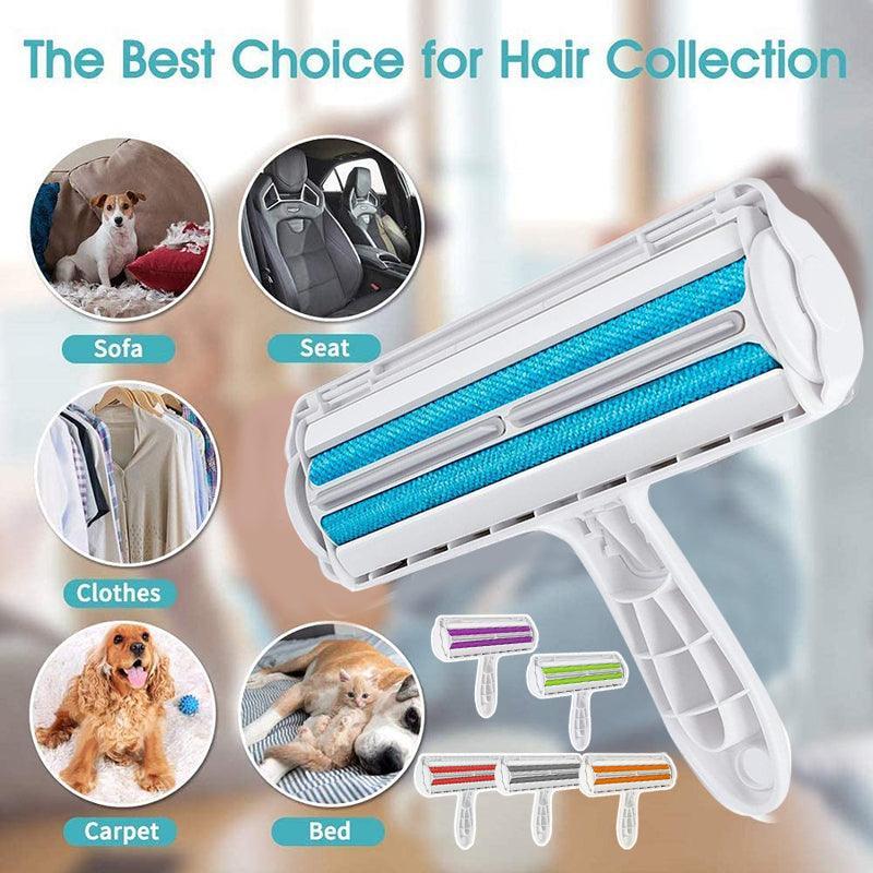 Pet Hair Remover Brush Dog Cat Fur Cleaning Roller Reusable Self Cleaning Tool - Blue