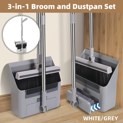 3 in1 Broom Set for Winnowing Brushing Handheld Cleaning Tool Home Kitchen Floor - Grey