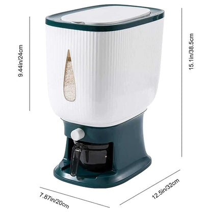 10kg Rice Storage Bucket Household Metering Rice Container Large Capacity - Green