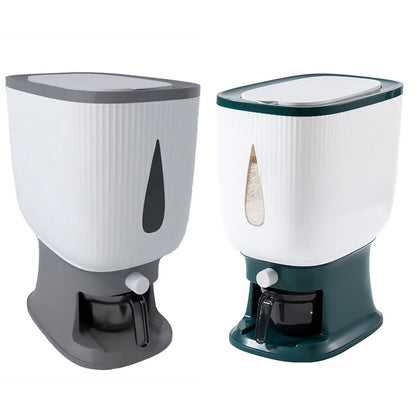 10kg Rice Storage Bucket Household Metering Rice Container Large Capacity - Grey