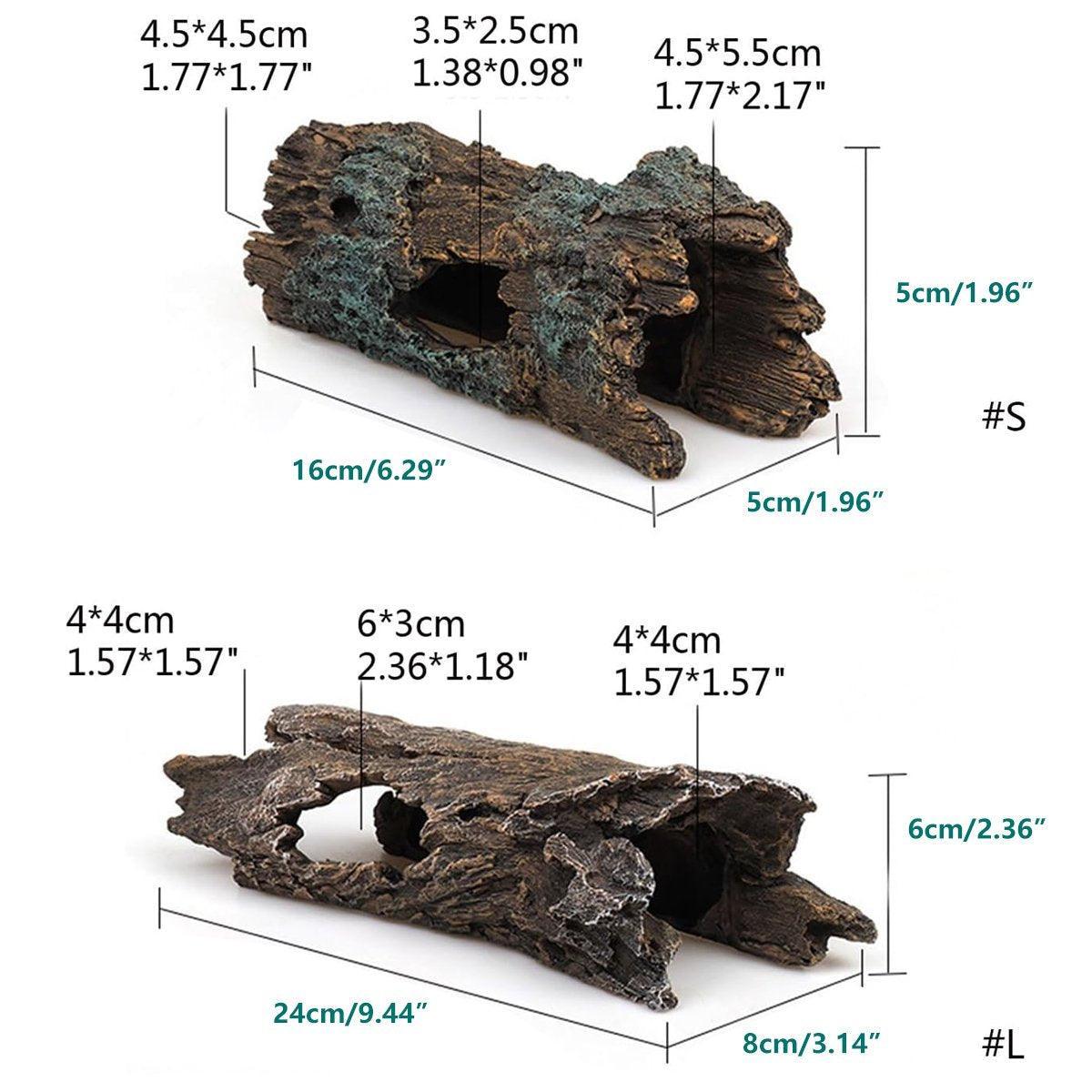 Tree Log Hide Ornament Trunk Tunnel Fish Reptile Tank Resin Aquarium Decoration - Small