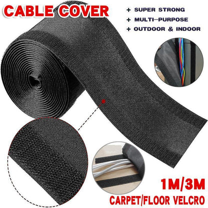 Cable Cover Nylon Sticky Wire Protector Floor Blanket Reusable Cord Tube Cover - Black-1Meter(with adhesive)-Floor