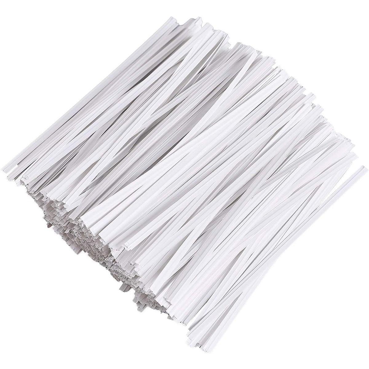1000pcs Paper Tie Tape Wire 8/10/15cm for Baking Packing Bag Sealing Supplies - White-8cm