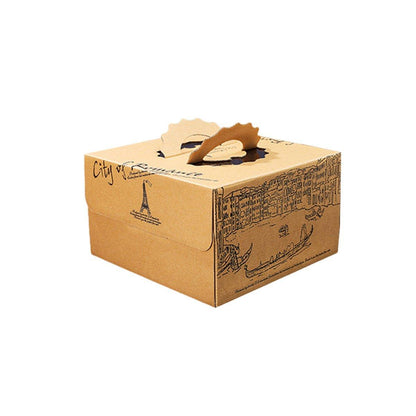 10pcs Elegant European Style Kraft Paper Cake Boxes Dessert Packaging Containers - Single Height - 10inch