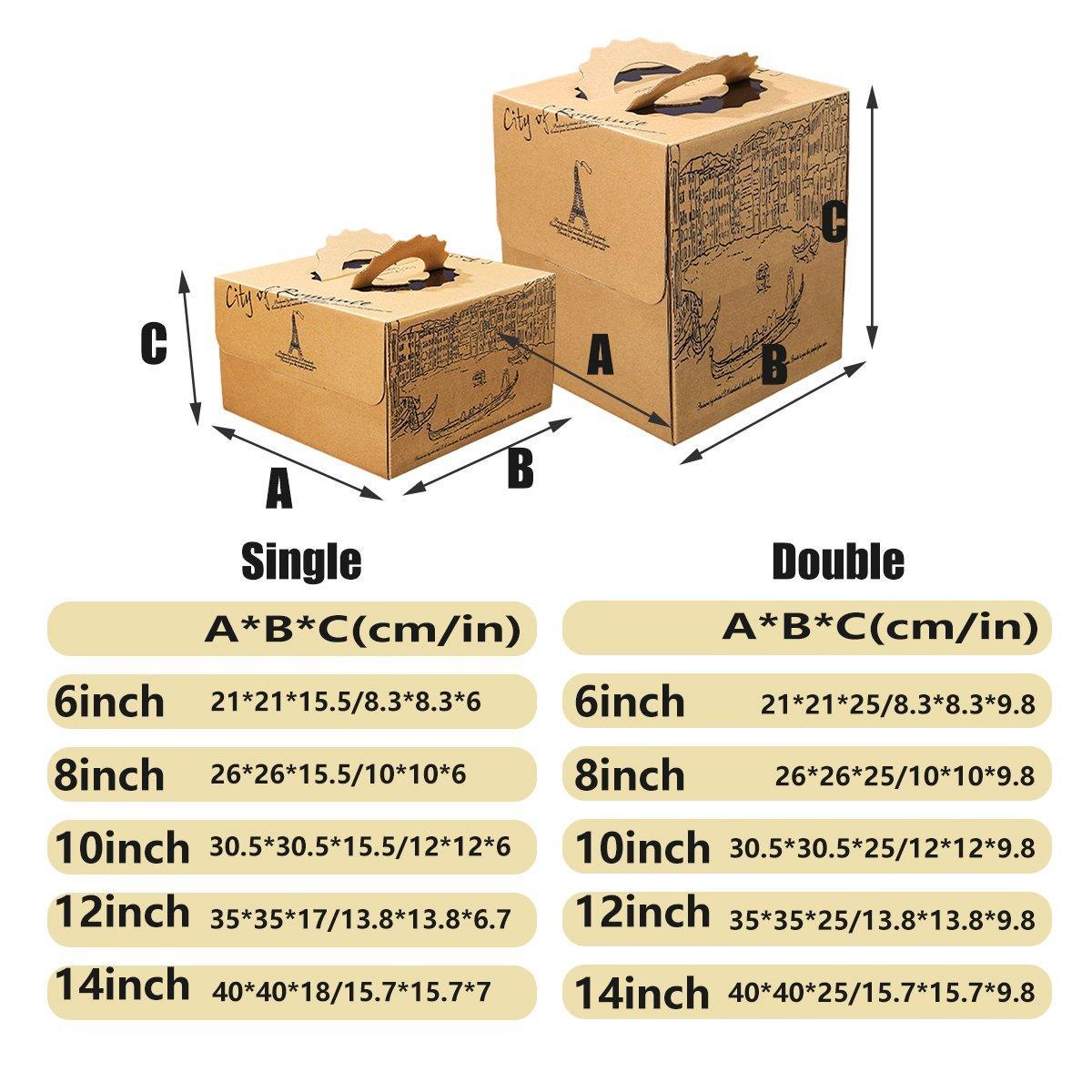 10pcs Elegant European Style Kraft Paper Cake Boxes Dessert Packaging Containers - Single Height - 6inch