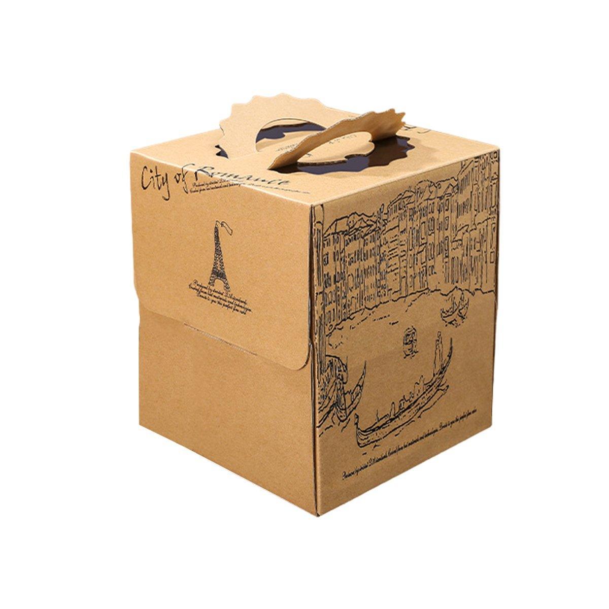 10pcs Elegant European Style Kraft Paper Cake Boxes Dessert Packaging Containers - Single Height - 6inch