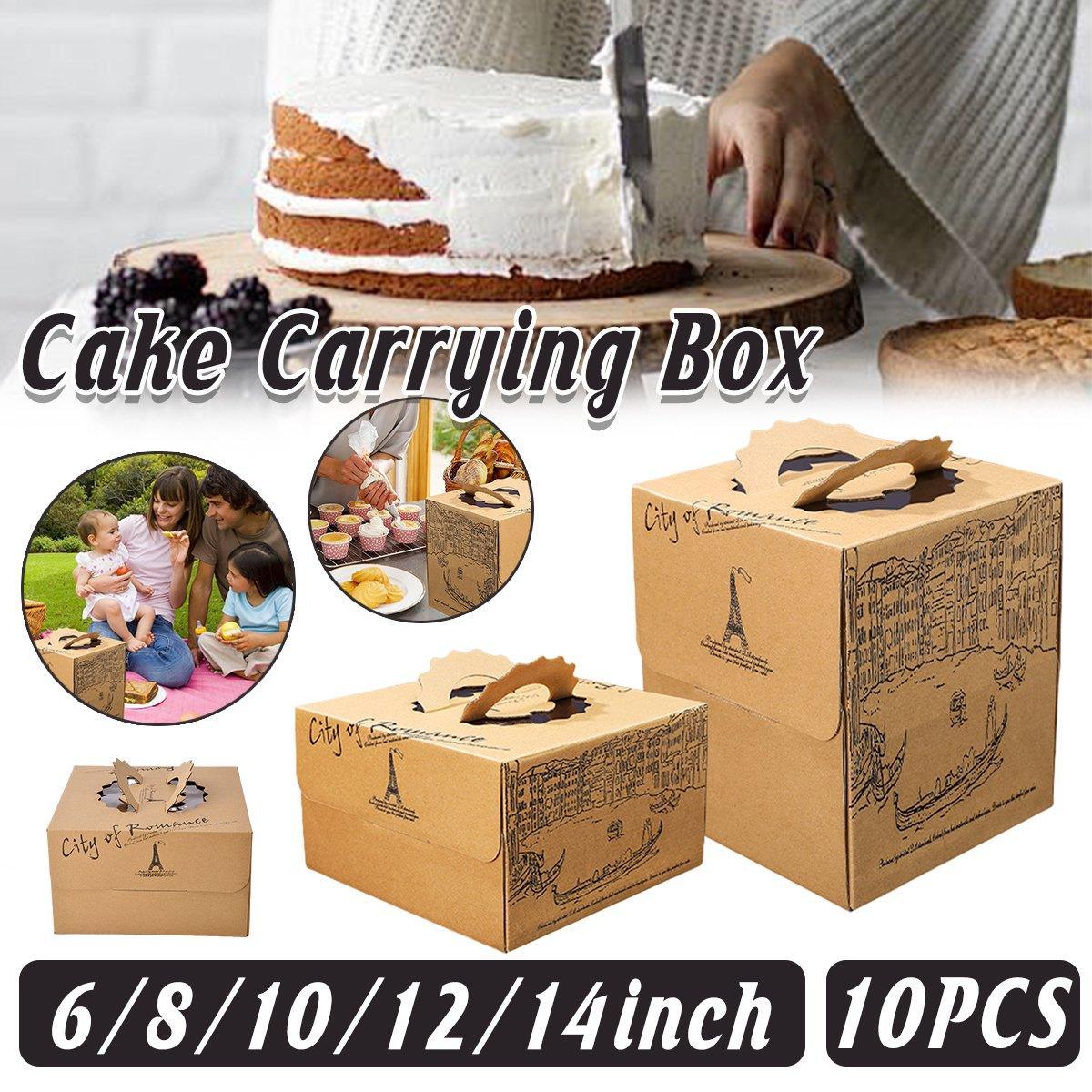 10pcs Elegant European Style Kraft Paper Cake Boxes Dessert Packaging Containers - Single Height - 8inch