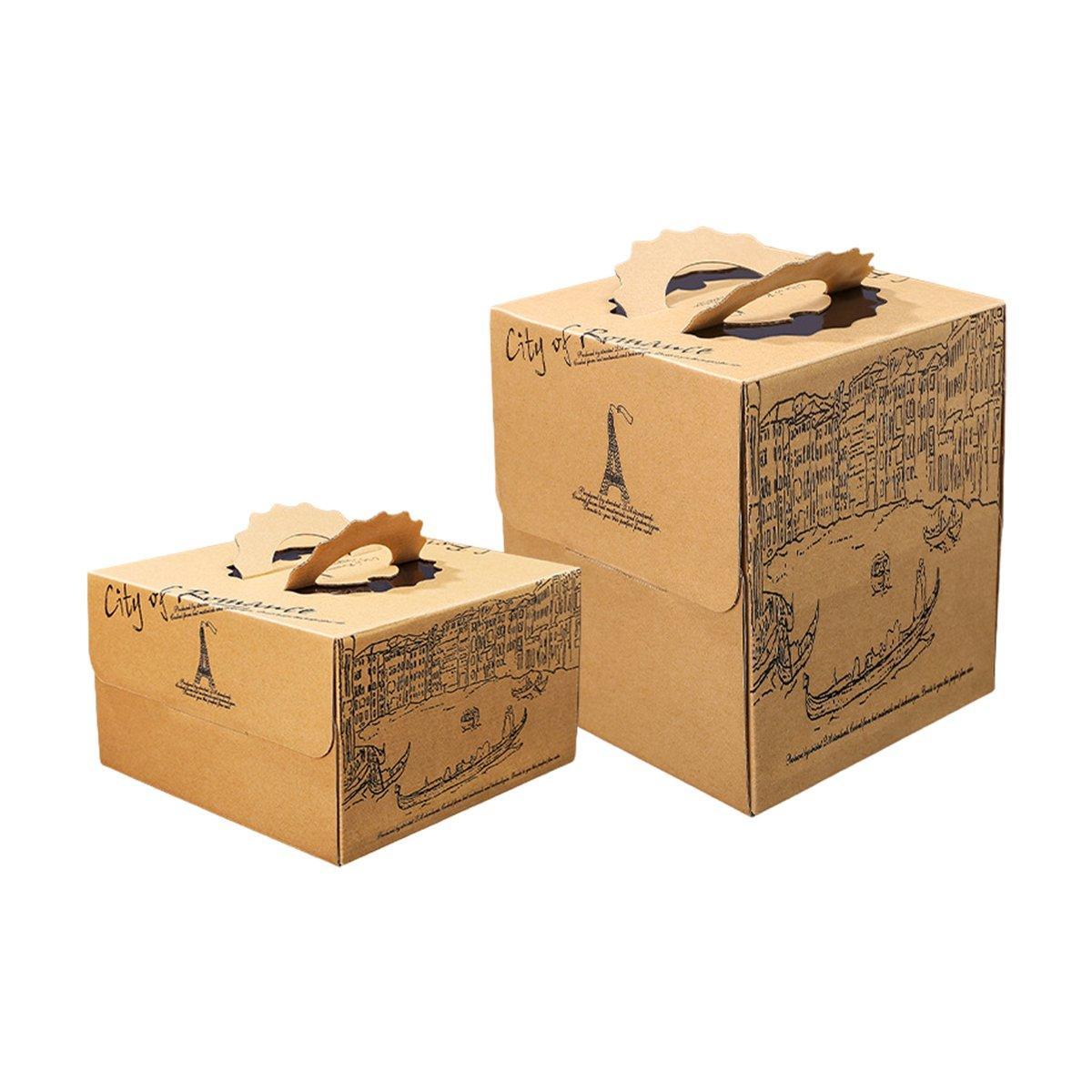 10pcs Elegant European Style Kraft Paper Cake Boxes Dessert Packaging Containers - Single Height - 8inch