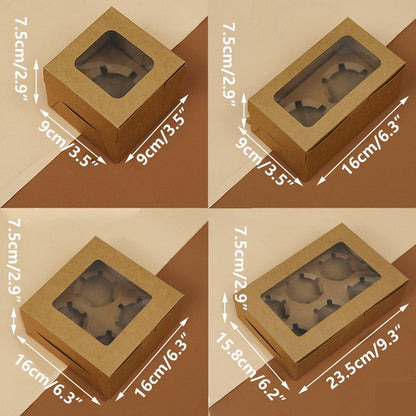 25Pcs Paper Cupcake Box with Window for Party Wedding Bakery Gift Packaging - 2 Holes