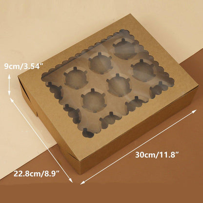 25Pcs Paper Cupcake Box with Window for Party Wedding Bakery Gift Packaging - 2 Holes