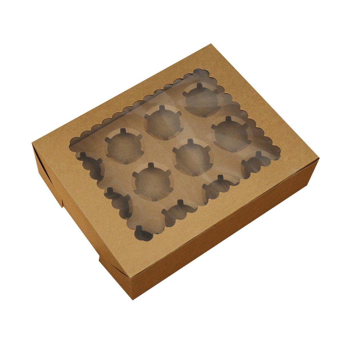 25Pcs Paper Cupcake Box with Window for Party Wedding Bakery Gift Packaging - 6 Holes
