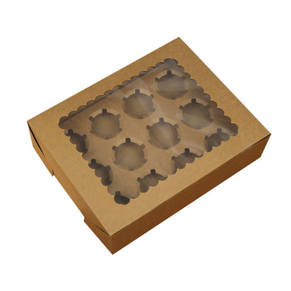 25Pcs Paper Cupcake Box with Window for Party Wedding Bakery Gift Packaging - 6 Holes