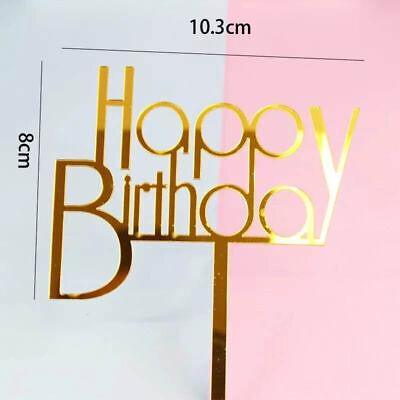 Happy Birthday Acrylic Cake Topper Cake Decoration Golden Silver Party - Silver-Heart