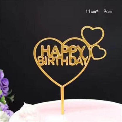 Happy Birthday Acrylic Cake Topper Cake Decoration Golden Silver Party - Black-Birthday(B)
