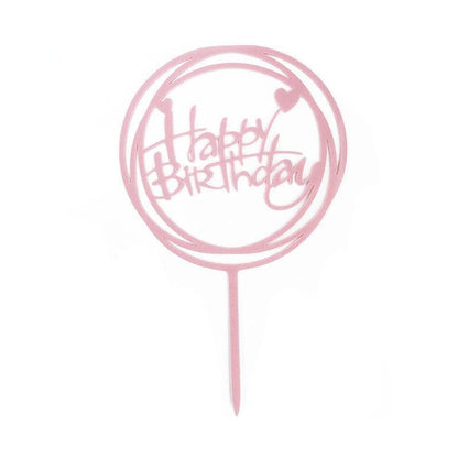 Happy Birthday Acrylic Cake Topper Cake Decoration Golden Silver Party - Gold-Moon Castle