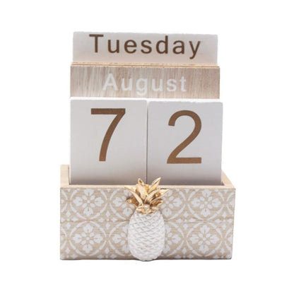 Rustic Wooden Perpetual Desk Calendar DIY Block Calendar Office Desktop Decor - Cactus
