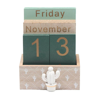 Rustic Wooden Perpetual Desk Calendar DIY Block Calendar Office Desktop Decor - Pineapple