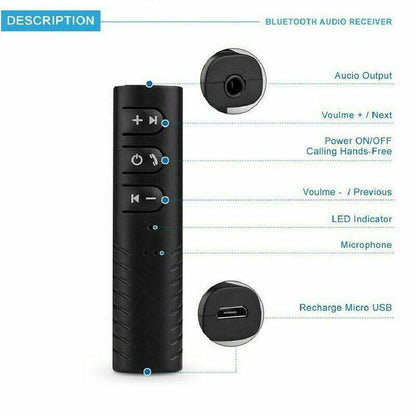 Bluetooth 5.0 Audio Receiver Wireless 3.5mm AUX Music Adapter for Car Home Stereo - White