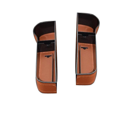 PU Leather Seat Side Gap Storage Box with Phone and Bottle Holder for Car Interior - Black