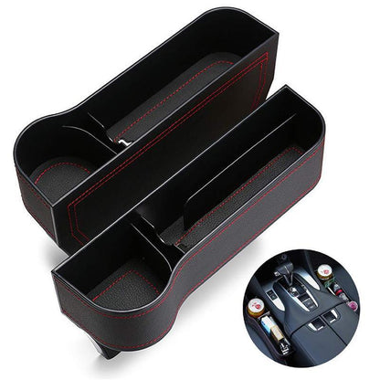PU Leather Seat Side Gap Storage Box with Phone and Bottle Holder for Car Interior - Brown