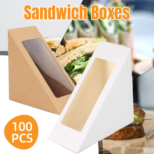 100PCS Sandwich Wedge Box Triangle Paper Container Cupcake Cake Box with Window - Cowhide
