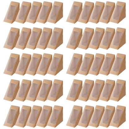100PCS Sandwich Wedge Box Triangle Paper Container Cupcake Cake Box with Window - Cowhide