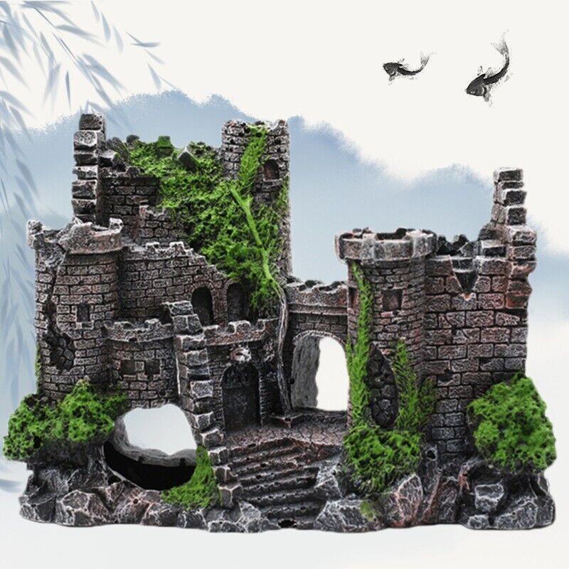 Aquarium Fish Tank Ornament Decor Landscape Ancient Castle Tower Hide Cave Resin