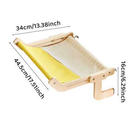 Window Hanging Cat Hammock Solid Wood Sun Bed Nest for All Seasons Durable - Grey+Yellow