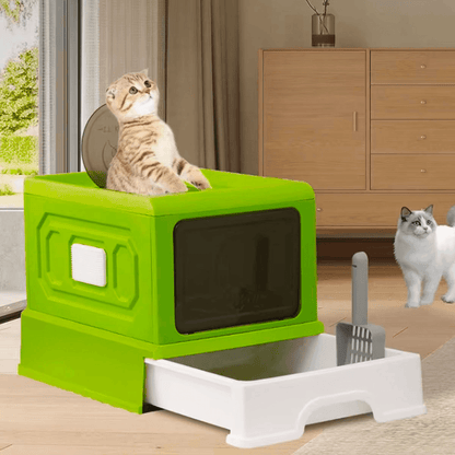 Folding Enclosed Cat Litter Box Foldable Drawer Toilet Anti-Splash Pet Supplies - Blue