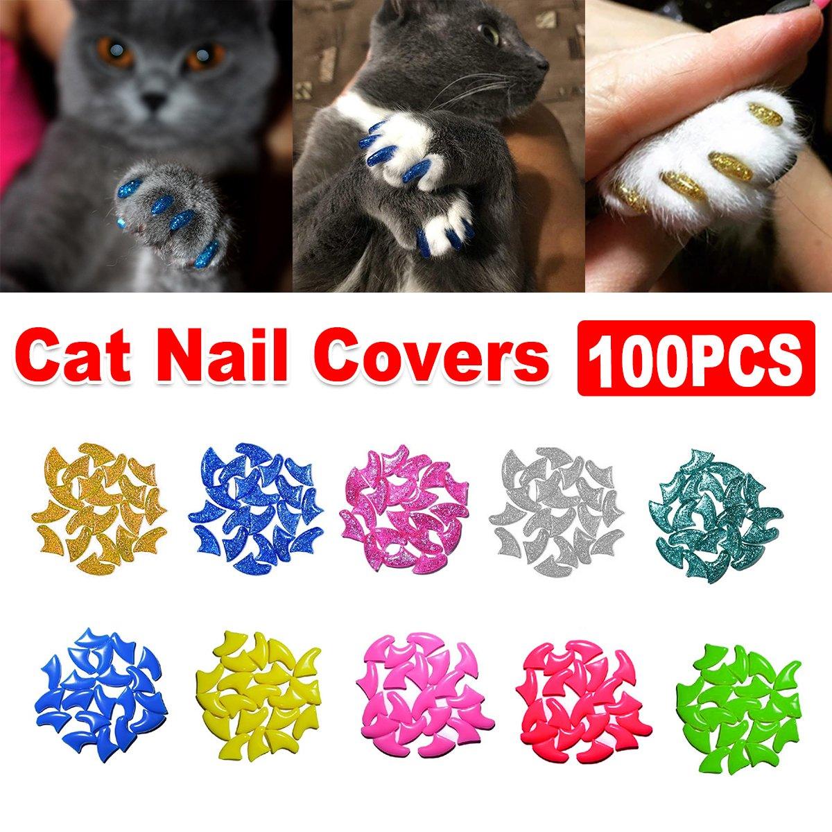 100PCS Anti Scratch Paw Covers for Cats and Kittens Nail Protector Soft Paw - Flat-L