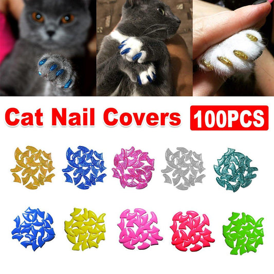 100PCS Anti Scratch Paw Covers for Cats and Kittens Nail Protector Soft Paw - Flat-L
