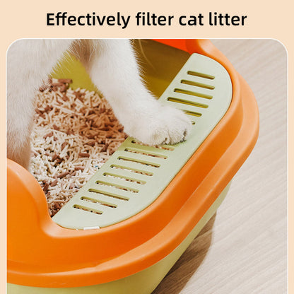 12L Semi Enclosed Large Cat Litter Box with Delivery Shovel Easy Clean Toilet - White-Grey