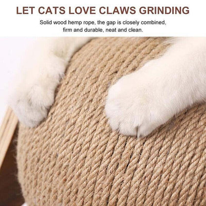Wooden Cat Scratcher Toy with Rotating Sisal Ball Scratch Post Triangle Frame