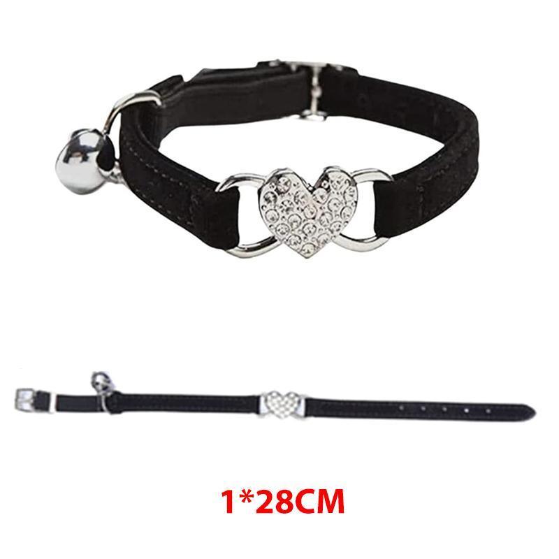 Suede Cat Collar with Adjustable Elastic Bell and Heart Charm for Kittens - Blue