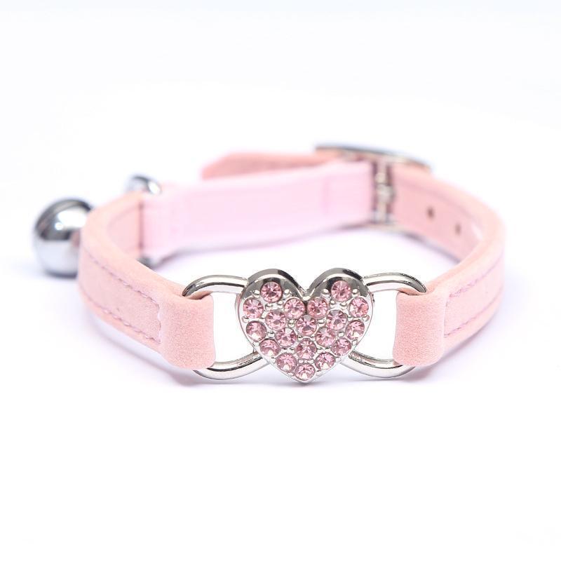 Suede Cat Collar with Adjustable Elastic Bell and Heart Charm for Kittens - Blue