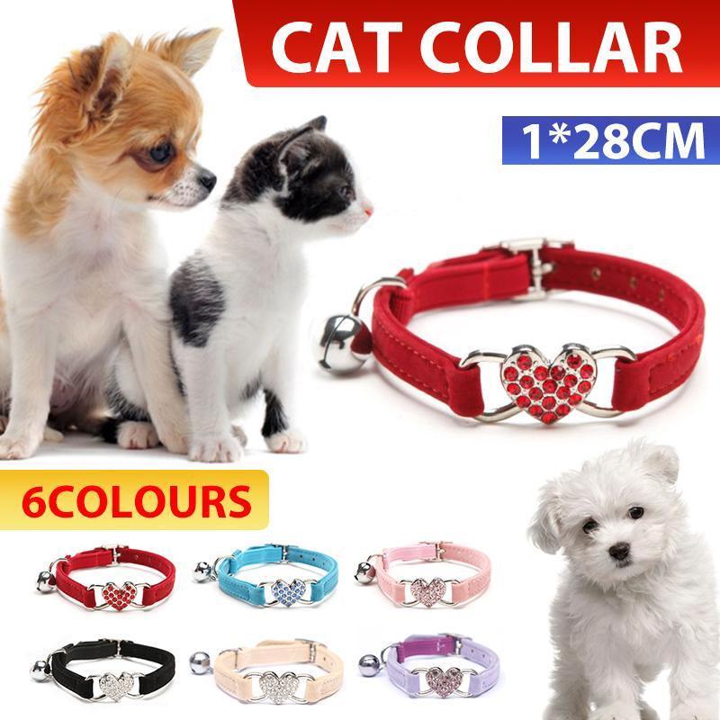Suede Cat Collar with Adjustable Elastic Bell and Heart Charm for Kittens - Purple